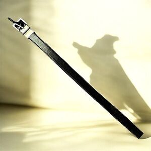 Black faux Leather Belt with Silver Buckle 46/48